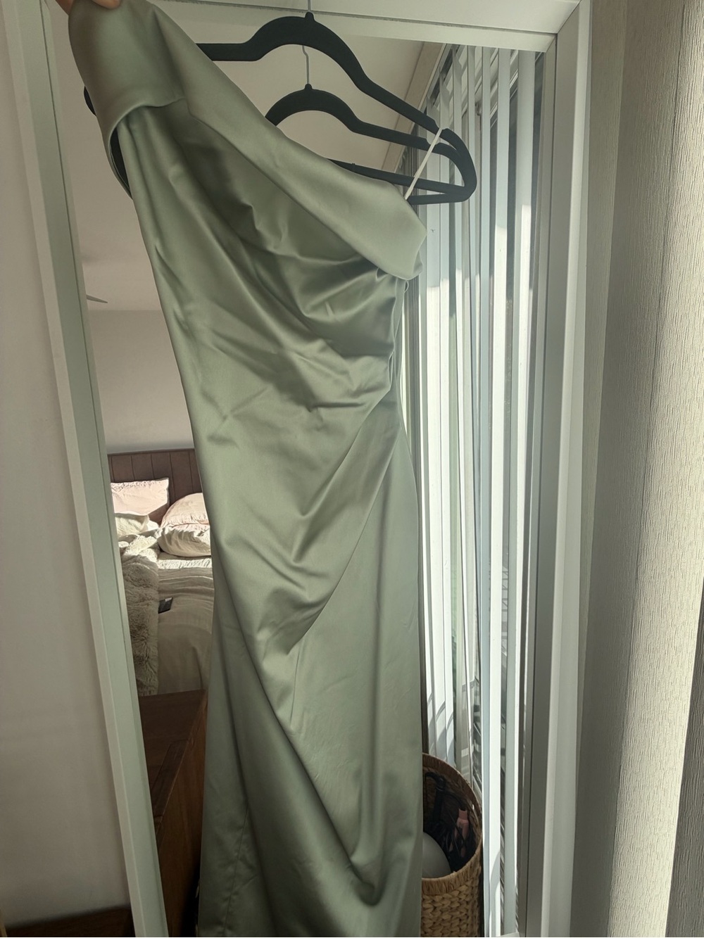 Aritzia Strapless Satin Dress in Silver Sage - Picture 3 of 4